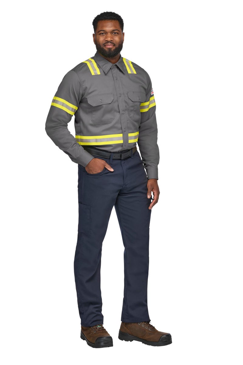 Bulwark FR Bulwark Men's Midweight FR Enhanced Visibility Uniform Shirt, Grey, Medium - Image 5
